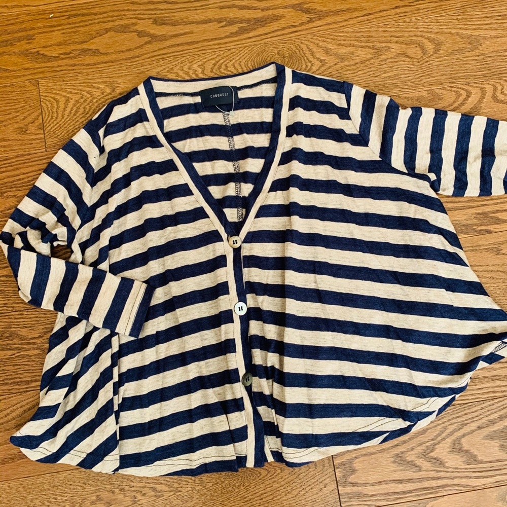 Ladies linen open Cardigan XS striped